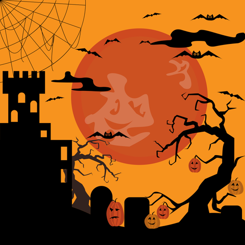 Spooky Cemetery at Sunset Halloween Sign Template